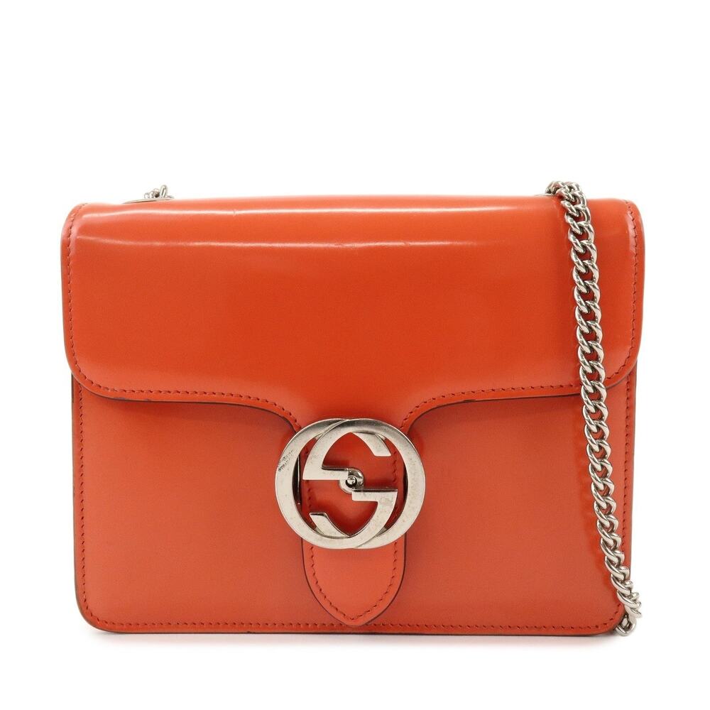 Gucci Patent Leather Interlocking G Flap Bag Orange